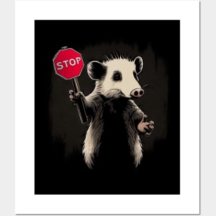 Possum Stop - Opossum Holding a Stop Sign Posters and Art